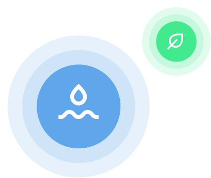 White cleaning and eco symbols upon blue and green pulsing buttons