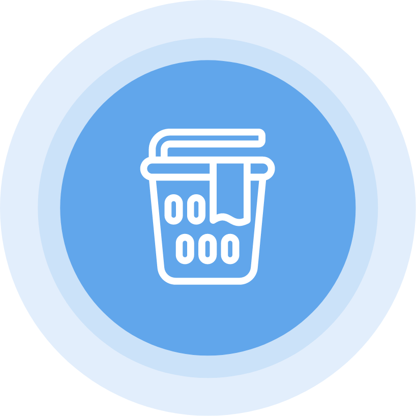 White washing basket outline on pulsating blue symbol