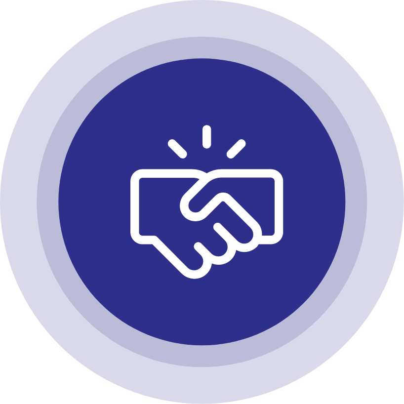 White handshake outline on pulsating navy symbol