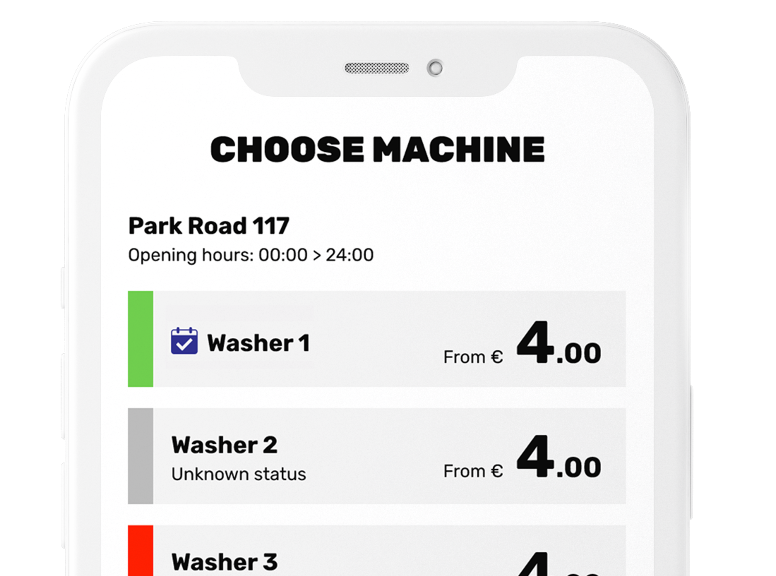 Available machines on the app illustration